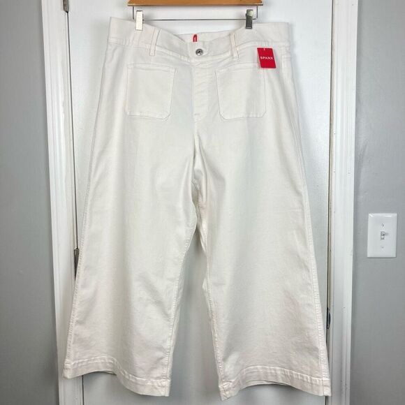 SPANX Cropped Wide Leg Jeans in Ecru Wash Plus Size Pull On White Jeans sz 3X - Picture 1 of 8